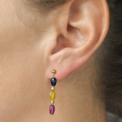 Σκουλαρίκια Κ18 χρυσά με πολύχρωμα ζαφείρια και Κ18 χρυσά στοιχεία - F126725